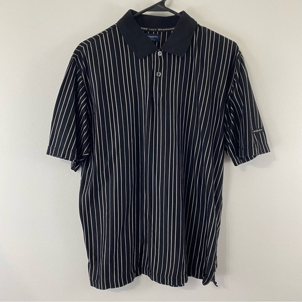 Burberry Black Polo with White Pinstripes